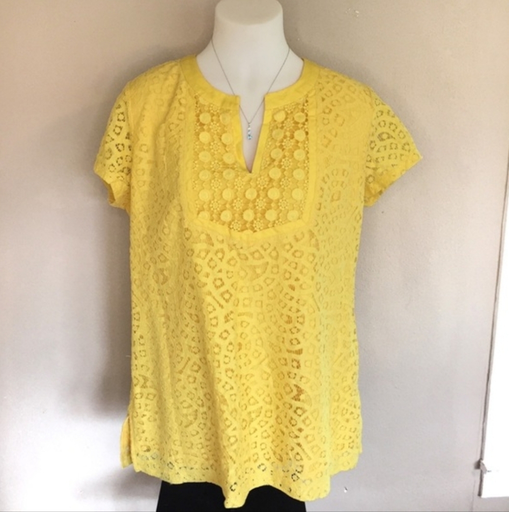 Isaac Mizrahi Yellow Knit Short-Sleeve Top- Size Large